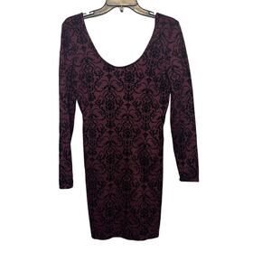 Charlotte Russe purple and black flocked velvet long-sleeve dress. Size L‎